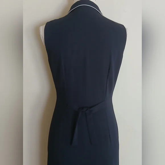 Donna Ricco New York Vintage Petite Navy Blue Sleeveless Button Down Dress - Picture 5 of 7